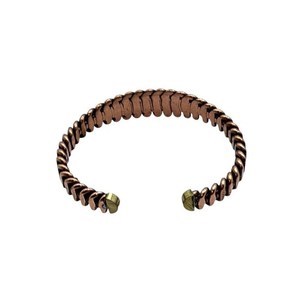 Handcrafted Copper Cuff Bracelet With Textured Chain Link Adjustable Fit Unisex - Picture 7 of 7